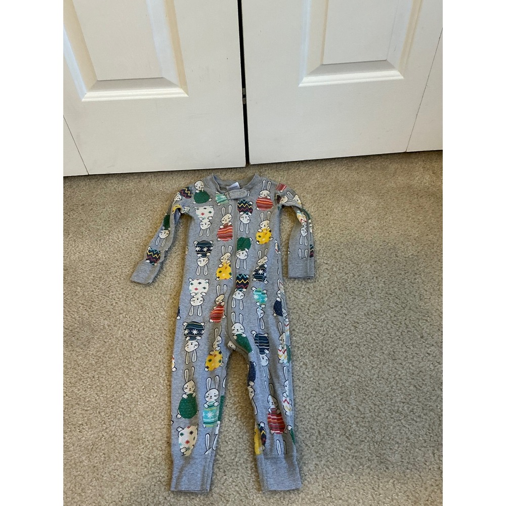 Hanna Andersson gray bunny zipper pajamas 2t/85cm